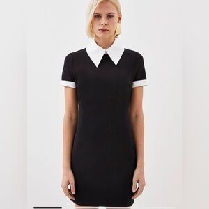 Karen Millen Jersey Cotton Poplin Collar Mini Dress black and white size Medium